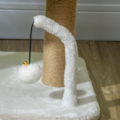 42cm Indoor Cat Tree, with Toy Balls, Jute Scratching Post - White, PawHut,