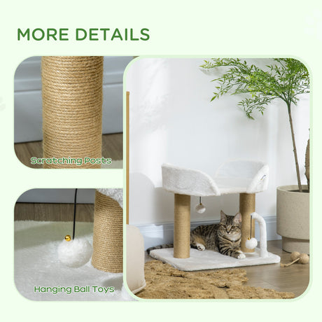 42cm Indoor Cat Tree, with Toy Balls, Jute Scratching Post - White, PawHut,