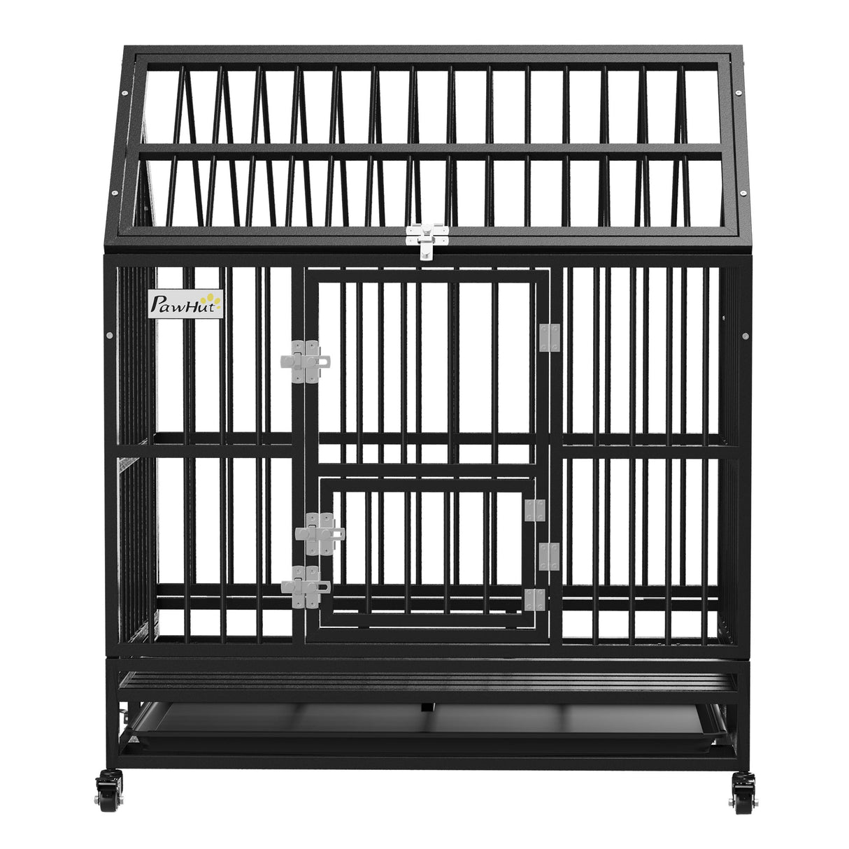 43" Heavy Duty Dog Crate on Wheels, with Removable Tray, Openable Top, PawHut,