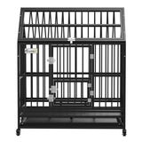 43" Heavy Duty Dog Crate on Wheels, with Removable Tray, Openable Top, PawHut,