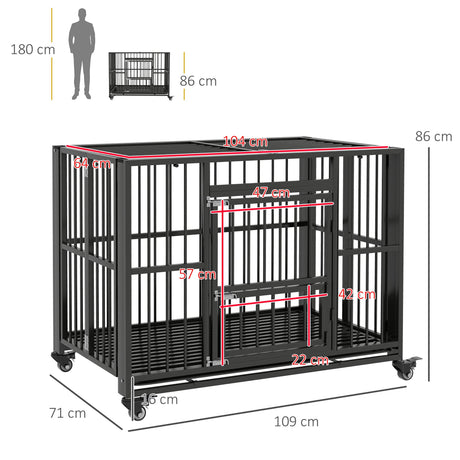 43" Heavy Duty Foldable Dog Crate with Wheels & Removable Tray, PawHut,