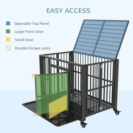 43" Heavy Duty Foldable Dog Crate with Wheels & Removable Tray, PawHut,