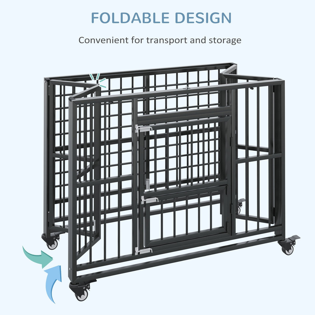 43" Heavy Duty Foldable Dog Crate with Wheels & Removable Tray, PawHut,