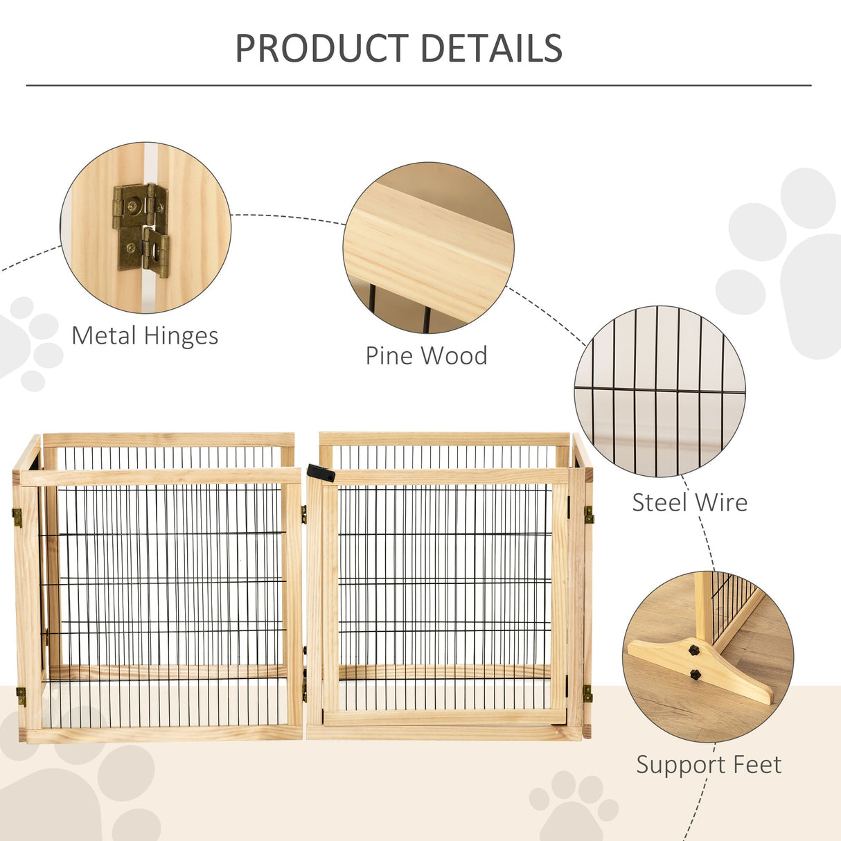 4.3m Freestanding Wooden Pet Gate | Safety Barrier with Support Feet, PawHut,