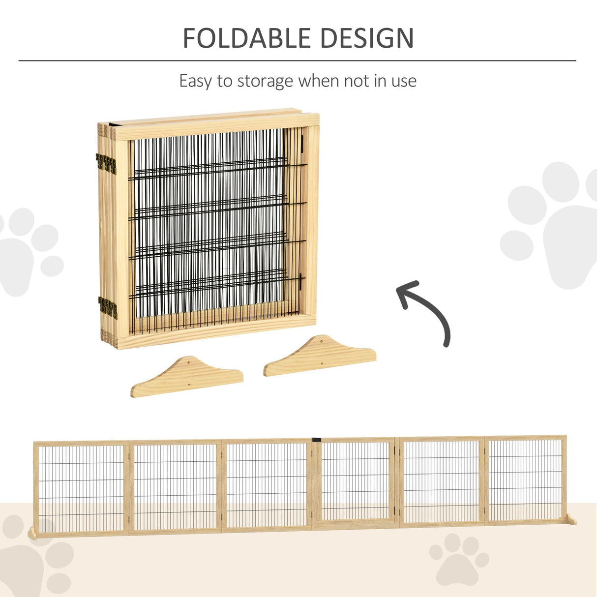 4.3m Freestanding Wooden Pet Gate | Safety Barrier with Support Feet, PawHut,