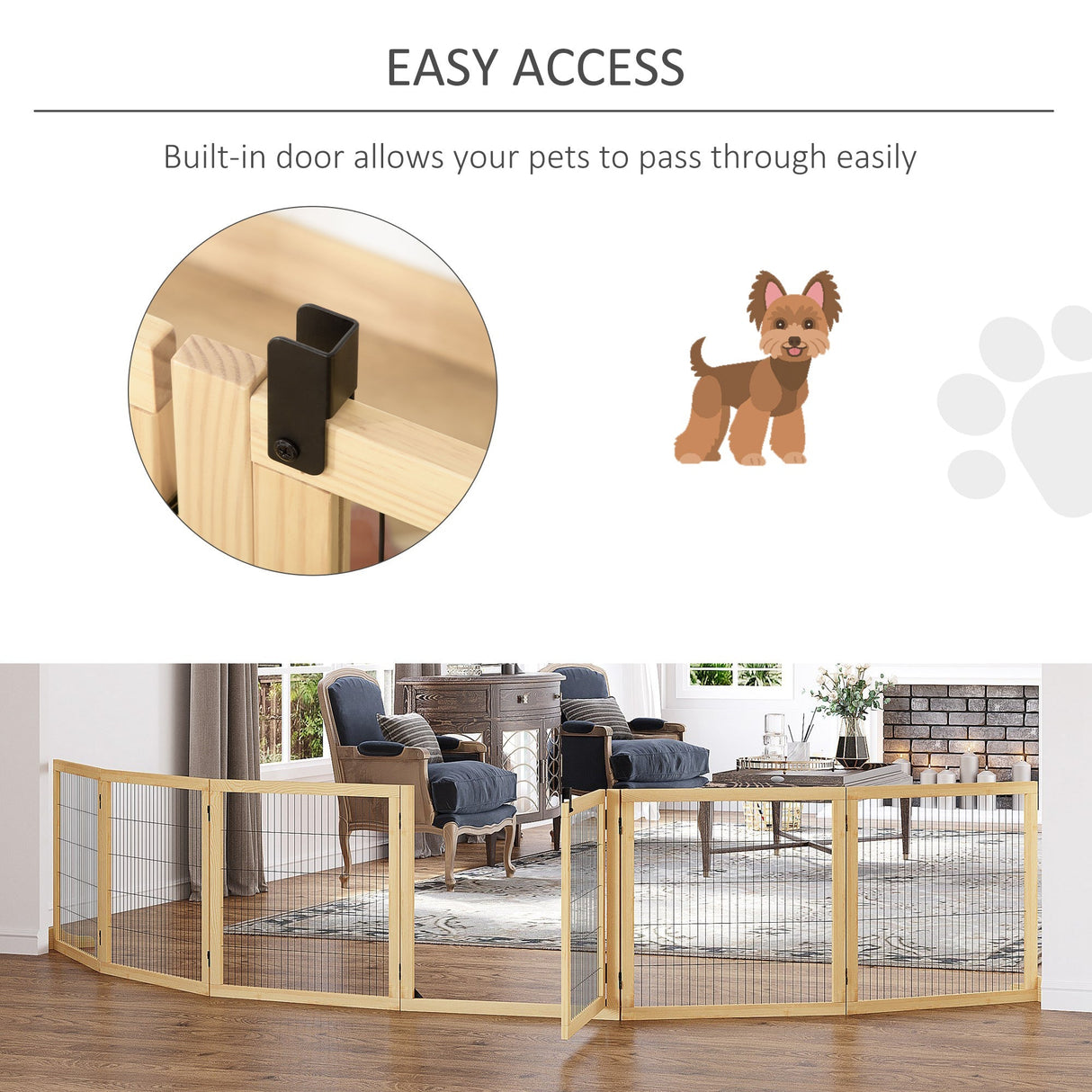 4.3m Freestanding Wooden Pet Gate | Safety Barrier with Support Feet, PawHut,