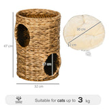 47cm Cat Barrel Tree for Indoor Cats with 2 Cat Houses, Kitten Tower with Cushion - Light Brown, PawHut,