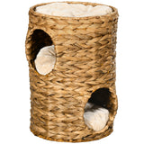 47cm Cat Barrel Tree for Indoor Cats with 2 Cat Houses, Kitten Tower with Cushion - Light Brown, PawHut,