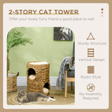 47cm Cat Barrel Tree for Indoor Cats with 2 Cat Houses, Kitten Tower with Cushion - Light Brown, PawHut,