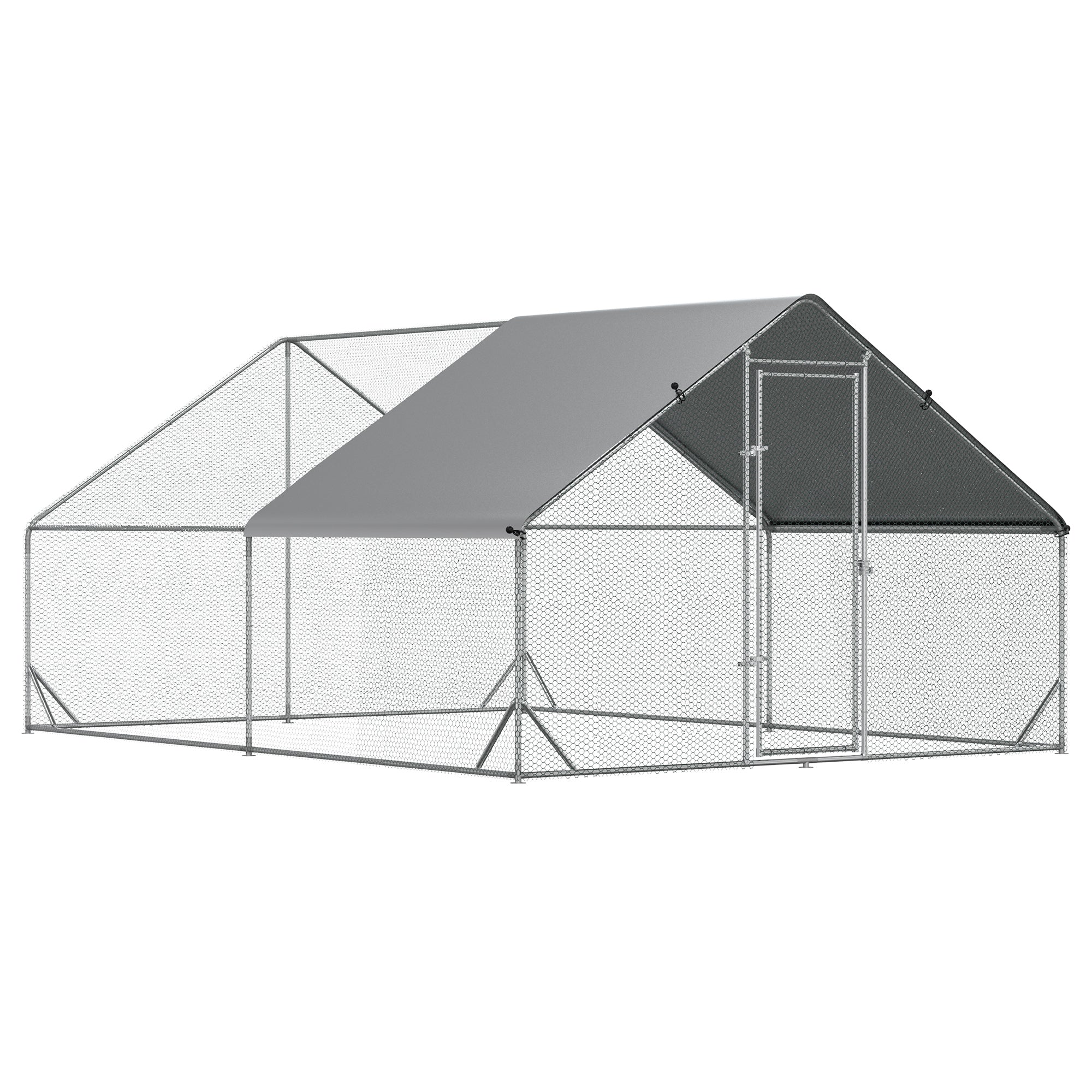4m Walk-In Galvanised Chicken Cage with Weather-Resistant Cover, PawHut,