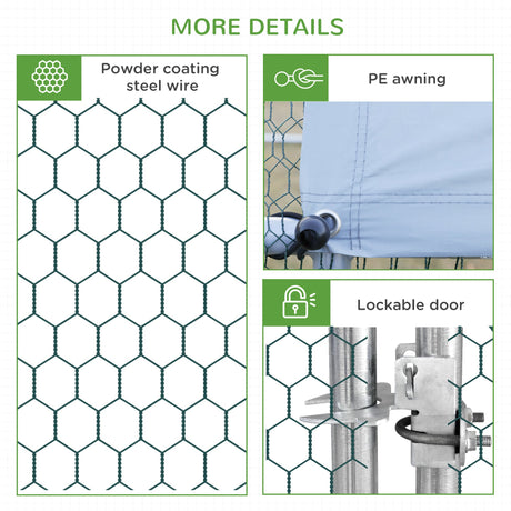 4m Walk-In Galvanised Chicken Cage with Weather-Resistant Cover, PawHut,