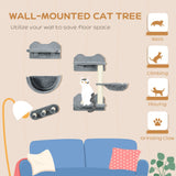 4PCs Wall-Mounted Cat Shelves w/ Scratching Post, Hammock, Nest, PawHut, Beige
