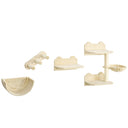 4PCs Wall-Mounted Cat Shelves w/ Scratching Post, Hammock, Nest, PawHut, Beige