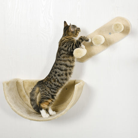 4PCs Wall-Mounted Cat Shelves w/ Scratching Post, Hammock, Nest, PawHut, Beige