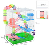 5-Tier Hamster Cage with Tunnel & Wheel - Ideal for Dwarf Mice, PawHut,