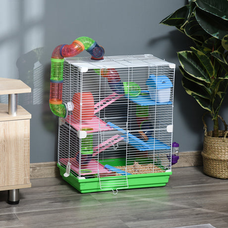 5-Tier Hamster Cage with Tunnel & Wheel - Ideal for Dwarf Mice, PawHut,