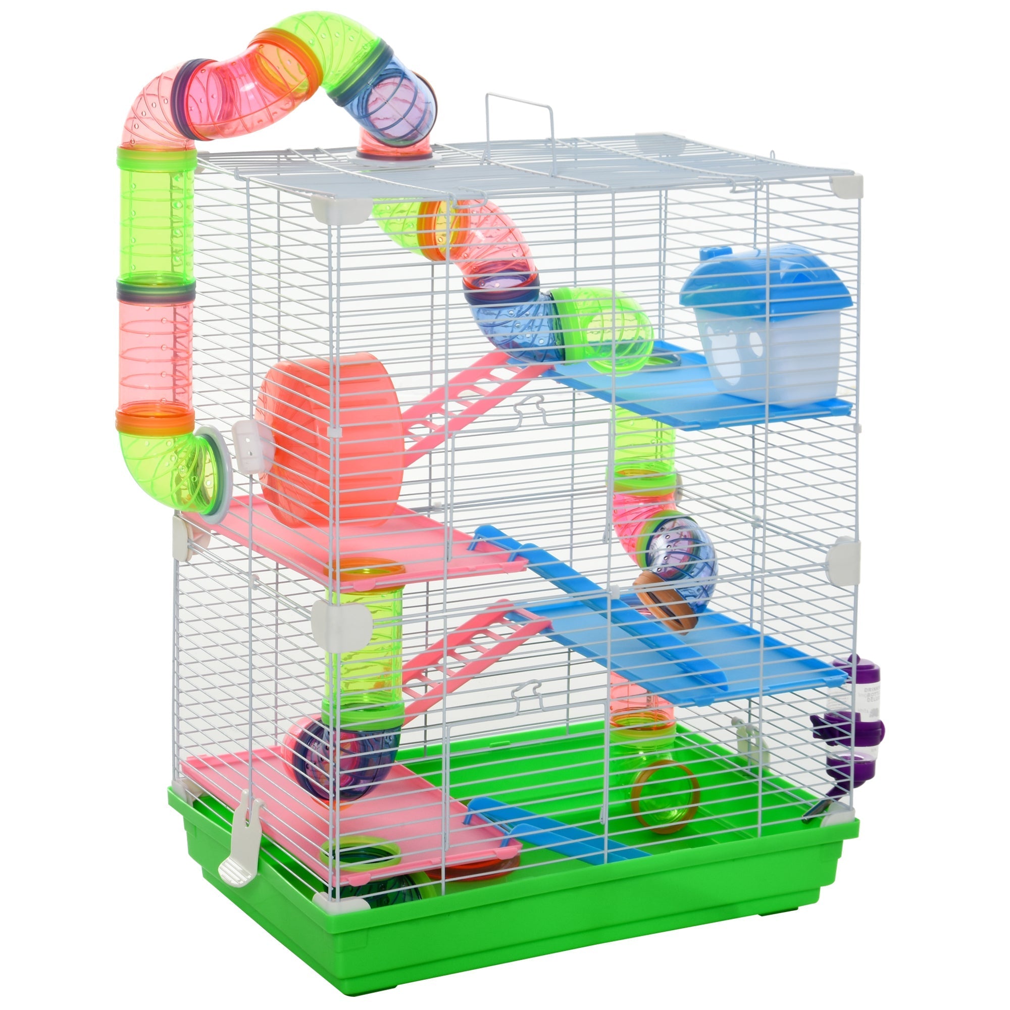 5-Tier Hamster Cage with Tunnel & Wheel - Ideal for Dwarf Mice, PawHut,
