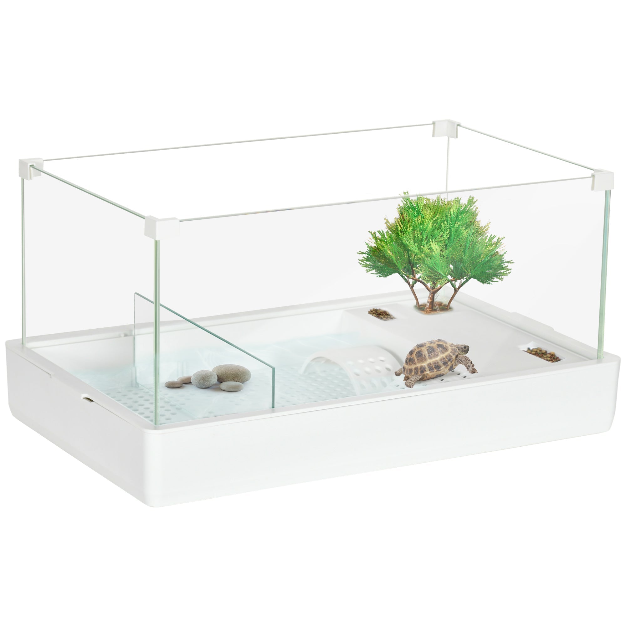 50 Turtle Tank Aquarium, Glass Tank with Basking Platform, Filter Layer Design, Full View Visually Terrapin Reptile Habitat,, PawHut,