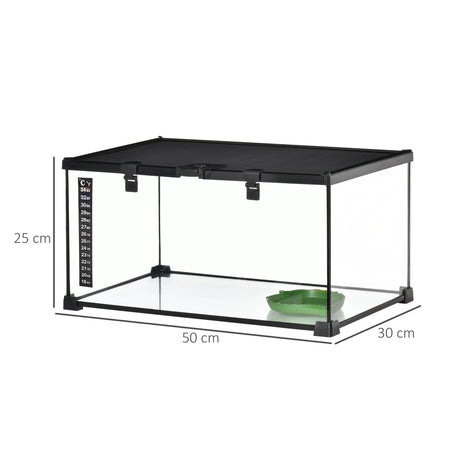 50 x 30 x 25 cm Reptile Terrarium for Lizards, Horned Frogs, Snakes, Black, PawHut,