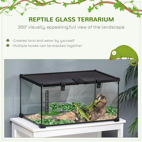 50 x 30 x 25 cm Reptile Terrarium for Lizards, Horned Frogs, Snakes, Black, PawHut,