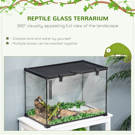 50 x 30 x 35 cm Reptile Terrarium for Lizards, Horned Frogs, Snakes, Black, PawHut,