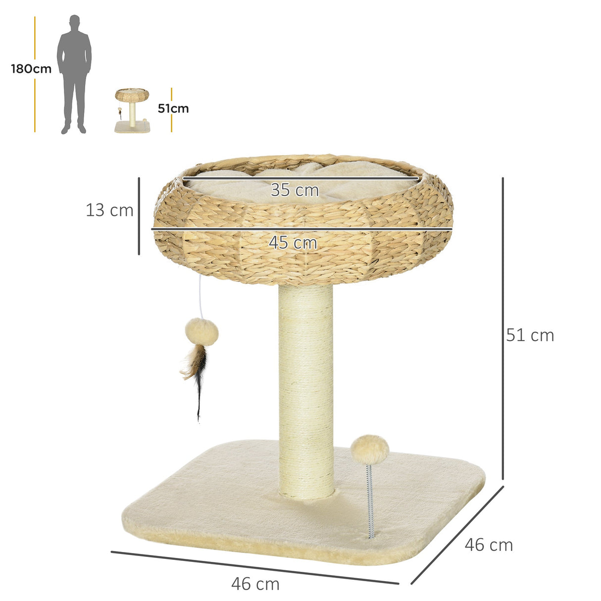 51cm Cat Tree Kitten Tower, with Sisal Scratching Post, Top Bed, Toy Ball, PawHut,