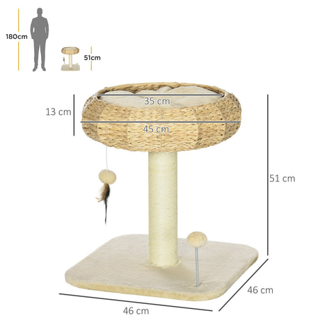 51cm Cat Tree Kitten Tower, with Sisal Scratching Post, Top Bed, Toy Ball, PawHut,