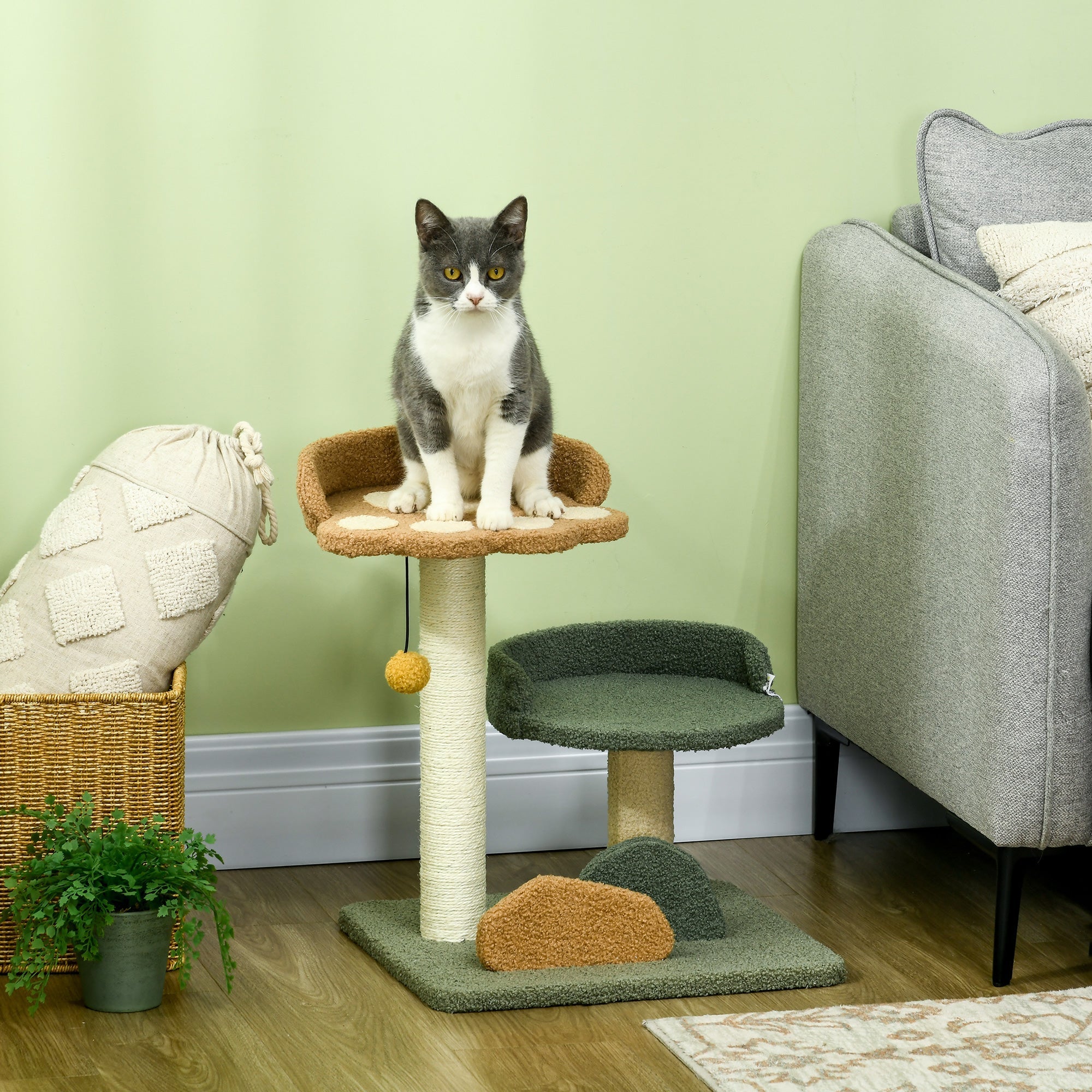 52cm Small Cat Tree for Indoor Cats, Scratching Posts with Two Beds, Toy Ball, PawHut,