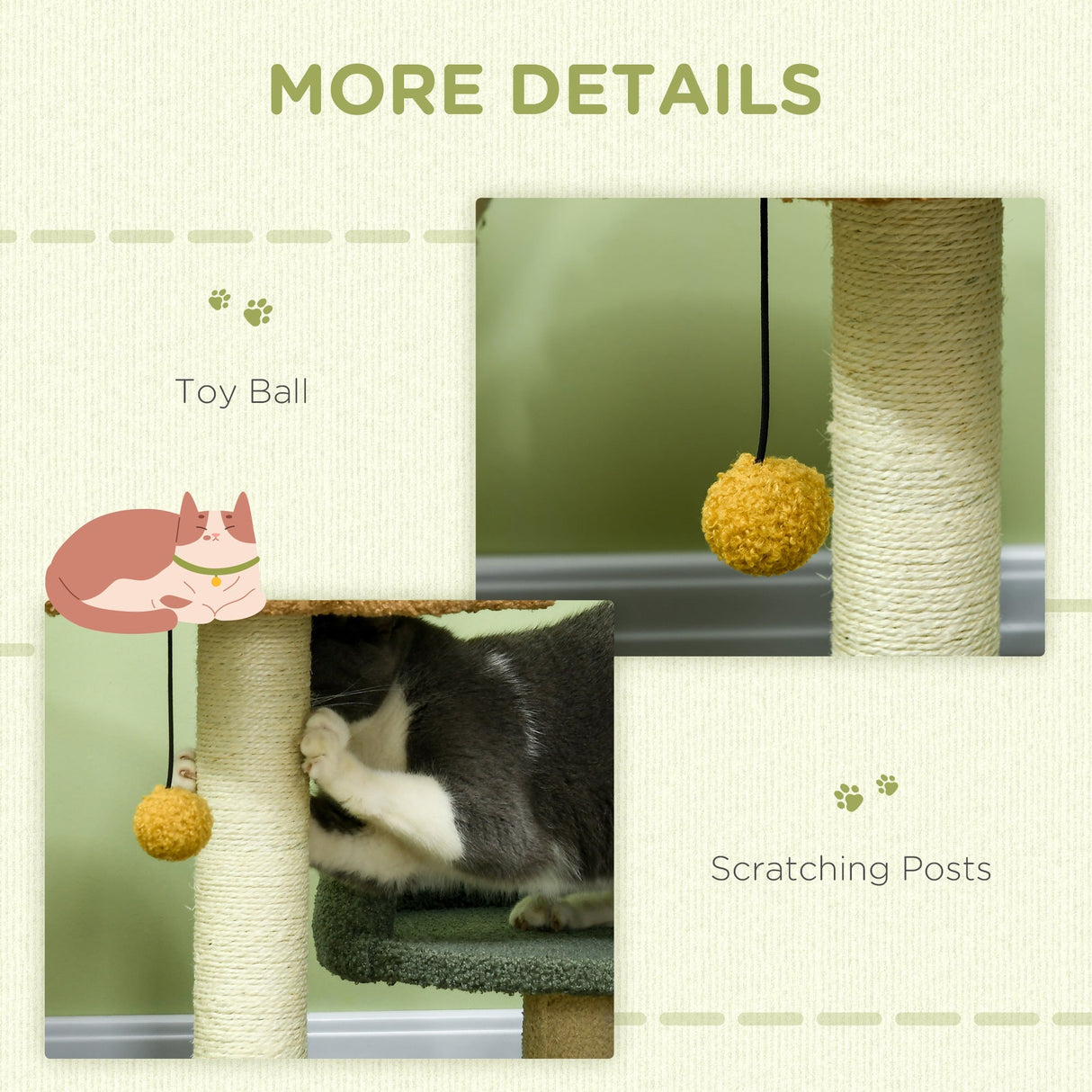 52cm Small Cat Tree for Indoor Cats, Scratching Posts with Two Beds, Toy Ball, PawHut,