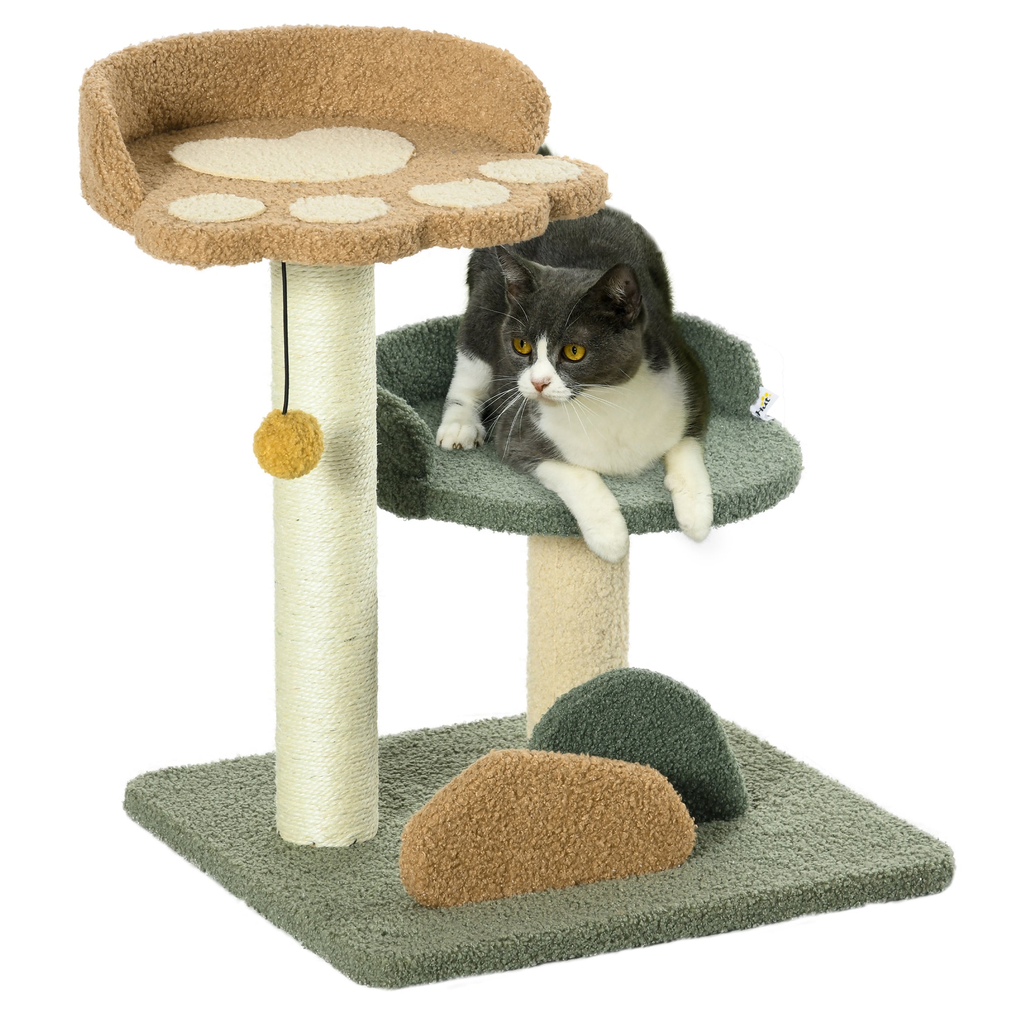 52cm Small Cat Tree for Indoor Cats, Scratching Posts with Two Beds, Toy Ball, PawHut,