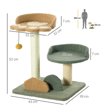 52cm Small Cat Tree for Indoor Cats, Scratching Posts with Two Beds, Toy Ball, PawHut,