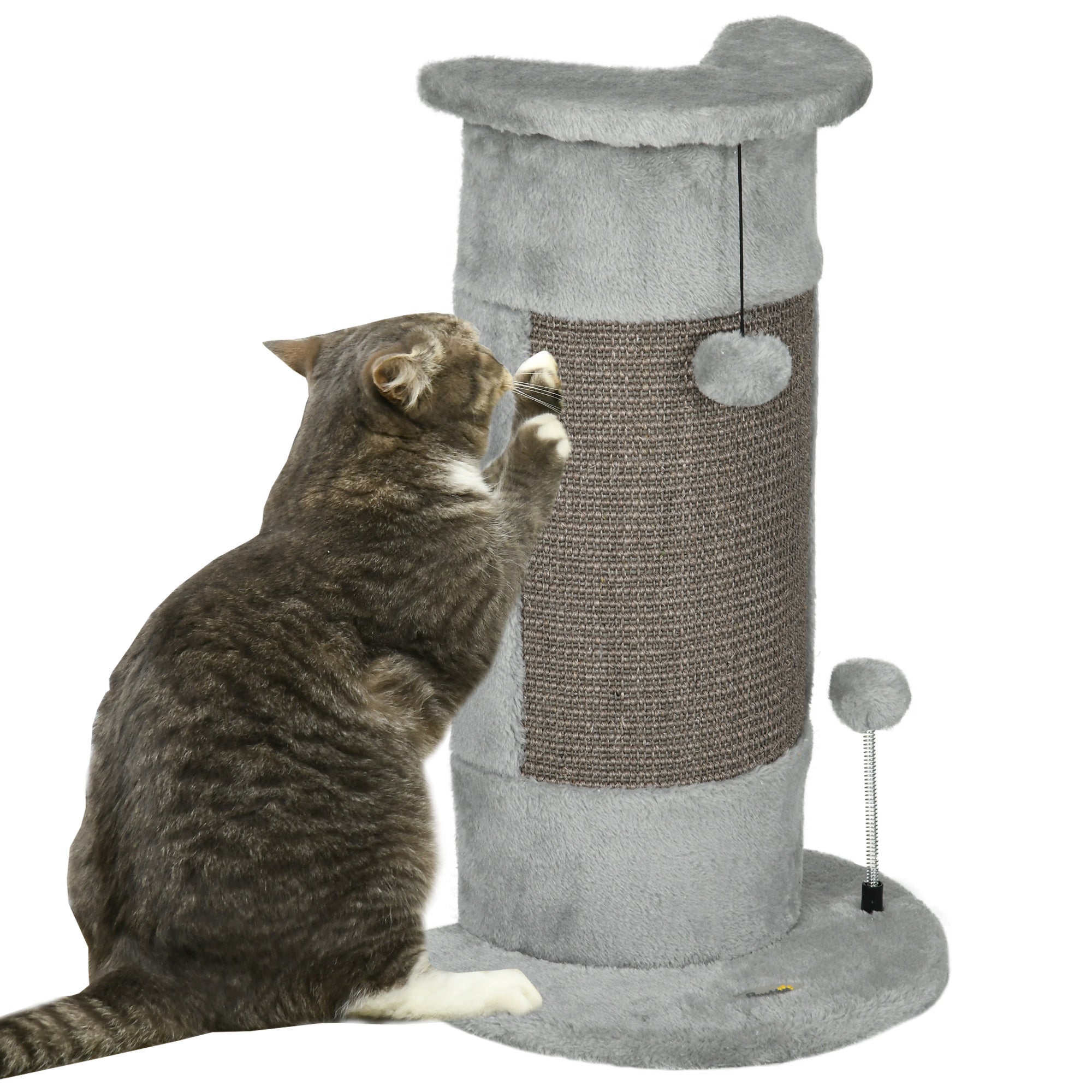 58cm Cat Scratching Post, with Covered Plush, Play Balls, for Corner Walls - Grey, PawHut,
