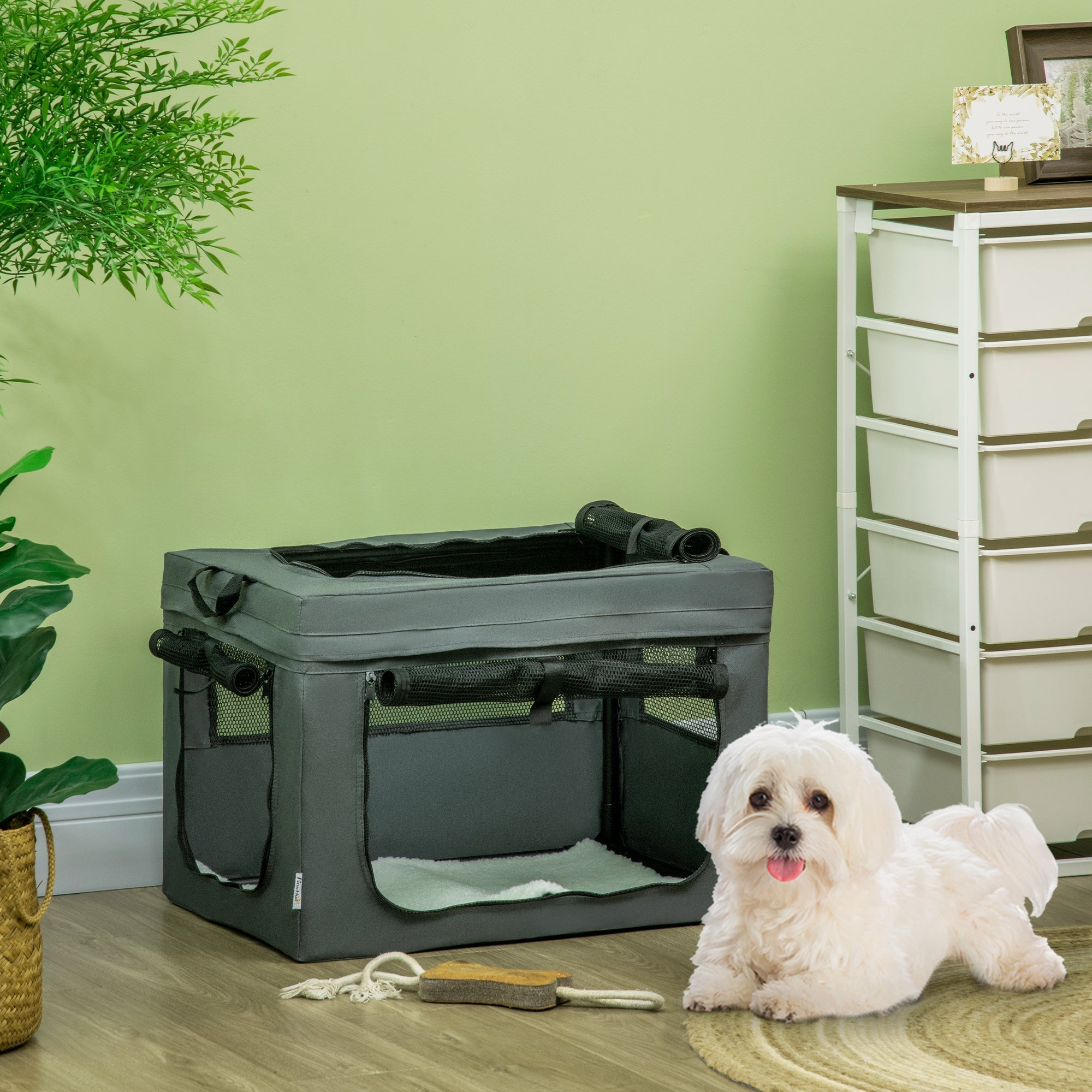 60cm Portable Pet Carrier with Soft Cushion & Mesh Window, for Miniature Dogs, PawHut, Grey