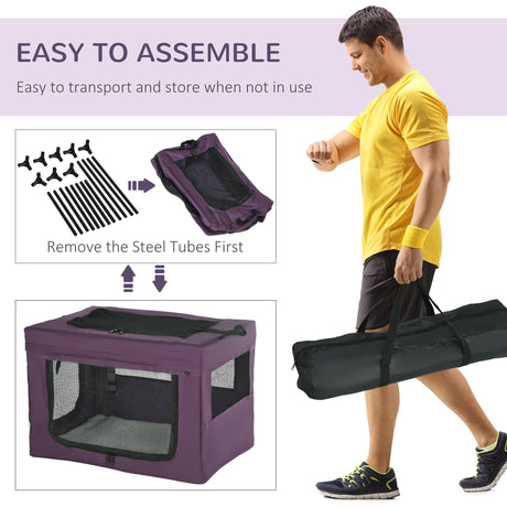 60cm Portable Pet Carrier with Soft Cushion & Mesh Window, for Miniature Dogs, PawHut, Purple