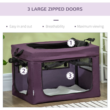 60cm Portable Pet Carrier with Soft Cushion & Mesh Window, for Miniature Dogs, PawHut, Purple