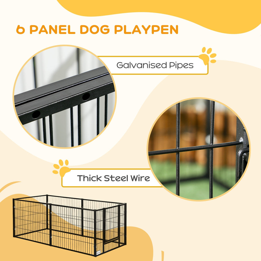 61H cm Heavy Duty Pet Playpen, 6 Panel Exercise Pen for Dogs, Adjustable Length, Indoor Outdoor, Small Sized Dogs, PawHut,