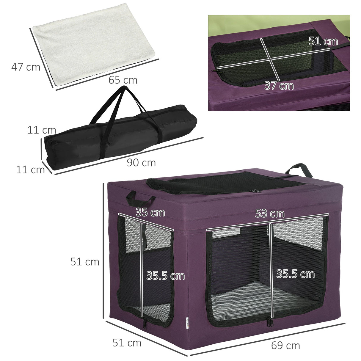 69cm Portable Pet Carrier for Miniature and Small Dogs, PawHut, Purple