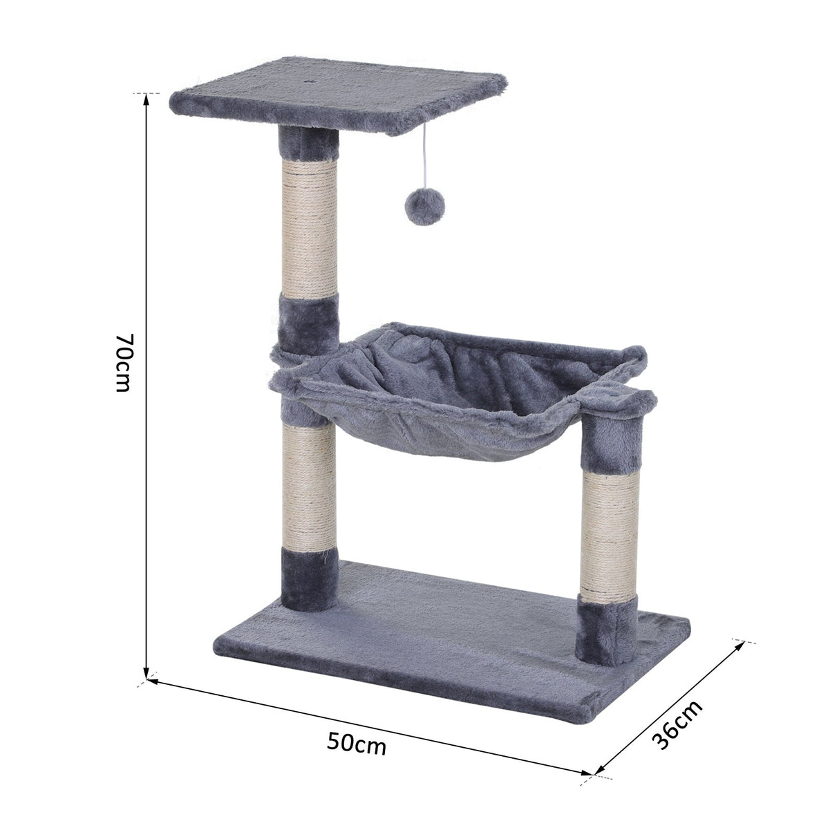 70cm Cat Tree for Indoor Cats Durable Natural Sisal Scratching Posts Hammock Bed Kitty Activity Center, PawHut, Beige