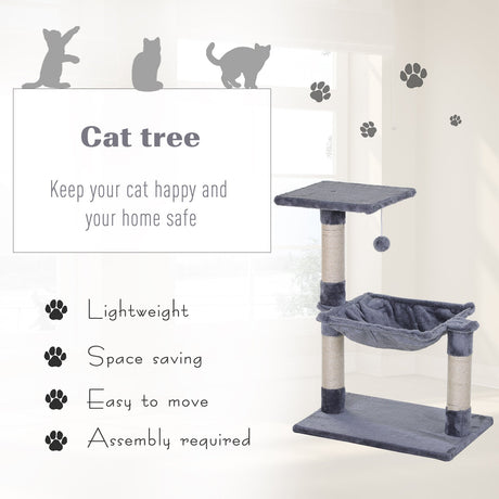 70cm Cat Tree for Indoor Cats Durable Natural Sisal Scratching Posts Hammock Bed Kitty Activity Center, PawHut, Beige