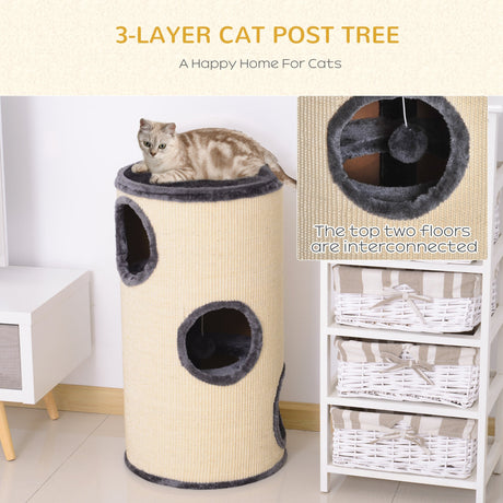 70cm Height Cat Post Tree Scratching Barrel Sisal Activity Center Condo Kitten Bed Scratcher Climbing Climber Play House for Indoor Cats, PawHut,