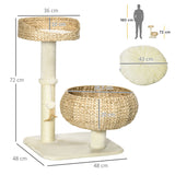 72cm Cat Tree Kitten Tower, with Sisal Scratching Post, Two Beds, Toy Ball, PawHut,