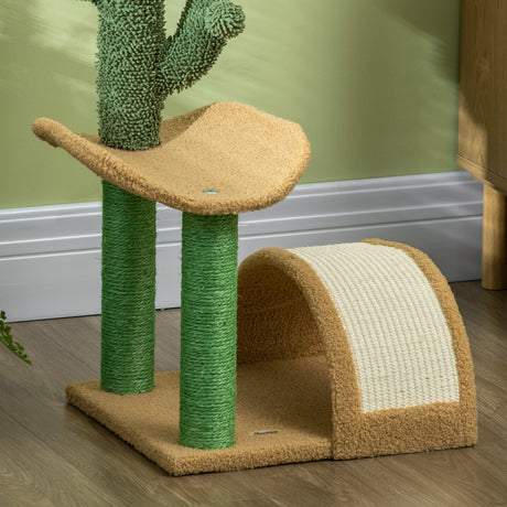 72cm Cat Tree, Kitty Activity Center, Wooden Cat Climbing Toy, Cat Tower with Bed Ball Toy Sisal Scratching Post Curved Pad, Yellow, PawHut,