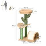 72cm Cat Tree, Kitty Activity Center, Wooden Cat Climbing Toy, Cat Tower with Bed Ball Toy Sisal Scratching Post Curved Pad, Yellow, PawHut,