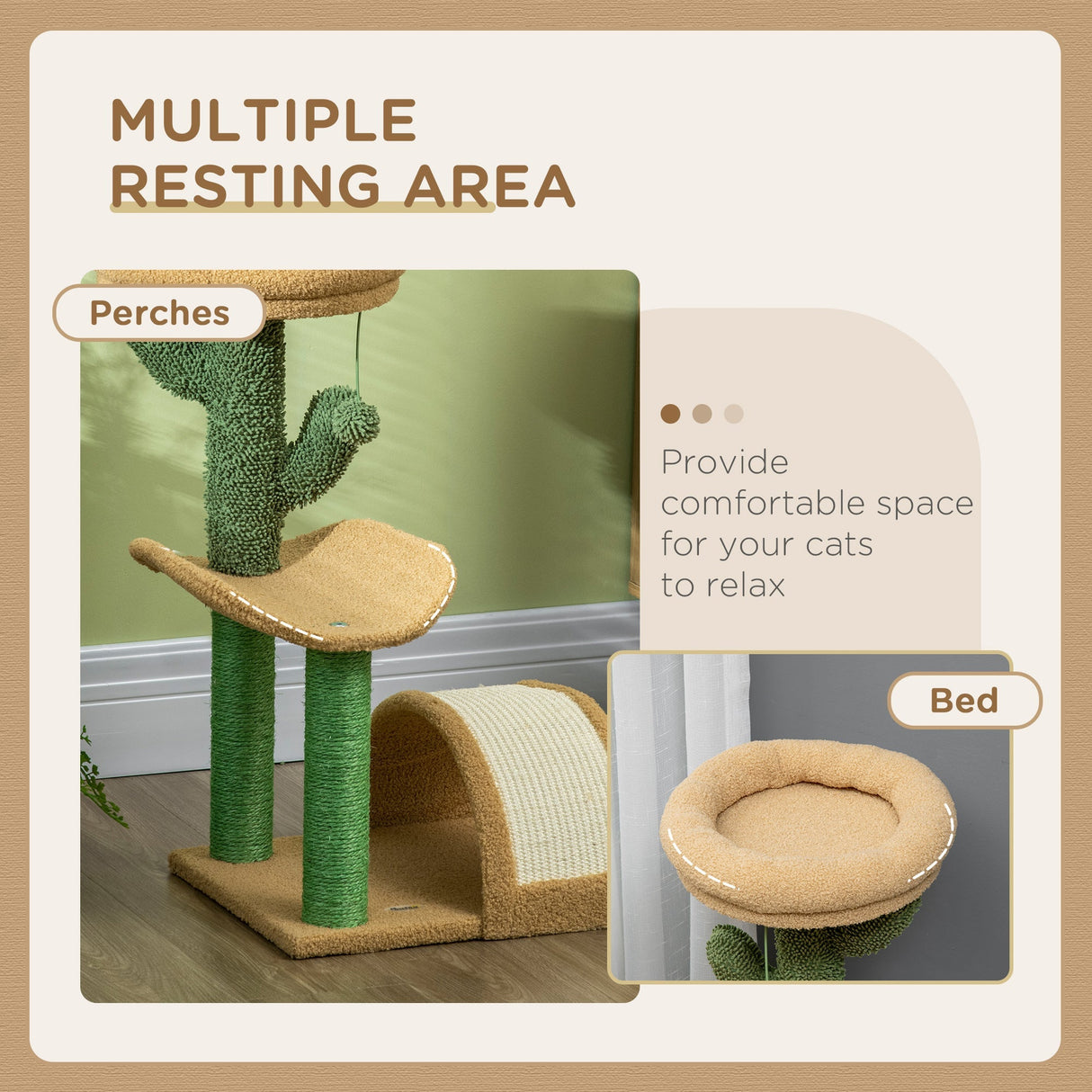 72cm Cat Tree, Kitty Activity Center, Wooden Cat Climbing Toy, Cat Tower with Bed Ball Toy Sisal Scratching Post Curved Pad, Yellow, PawHut,