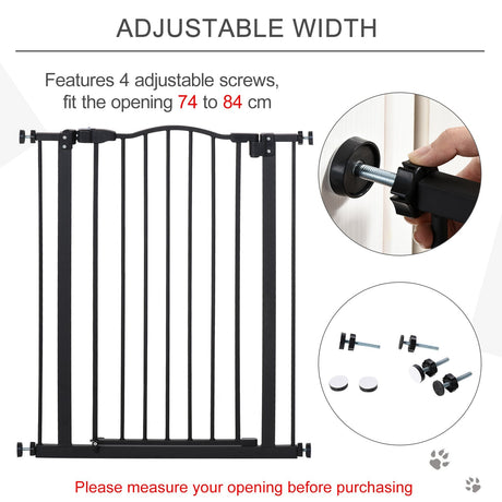 74-84cm Adjustable Metal Pet Gate Safety Barrier w/ Auto-Close Door Double Locking Easy-Open Doors Stairs Home Frames, PawHut,