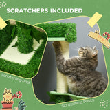 77cm Cat Tree for Indoor Cats with Green Leaves, Scratching Posts, Hammock - Green, PawHut,