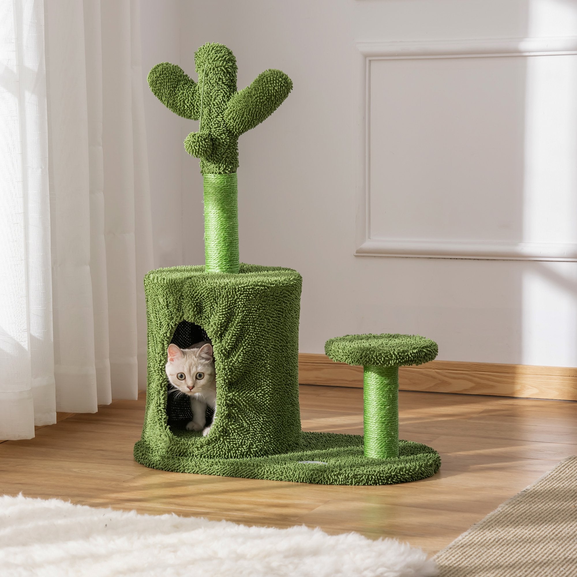 78cm Cactus Cat Tree Tower with Scratching Post Condo Perch, Kitten Activity Centre for Indoor Cats with Toy Ball, PawHut,