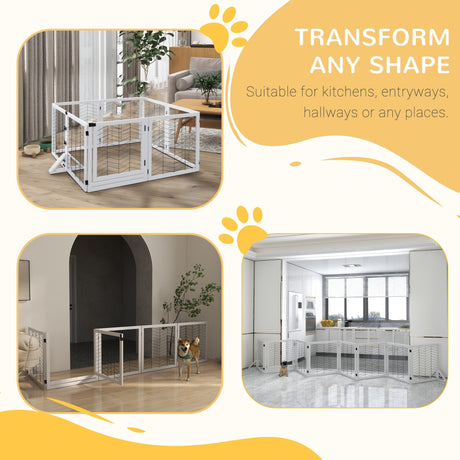 8 Panel Foldable Pet Gate or Playpen with Support Feet - Small and Medium Dogs, PawHut, White