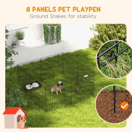 8 Panel Steel Playpen for Small Dogs, Puppies, Rabbits & Small Pets, PawHut,