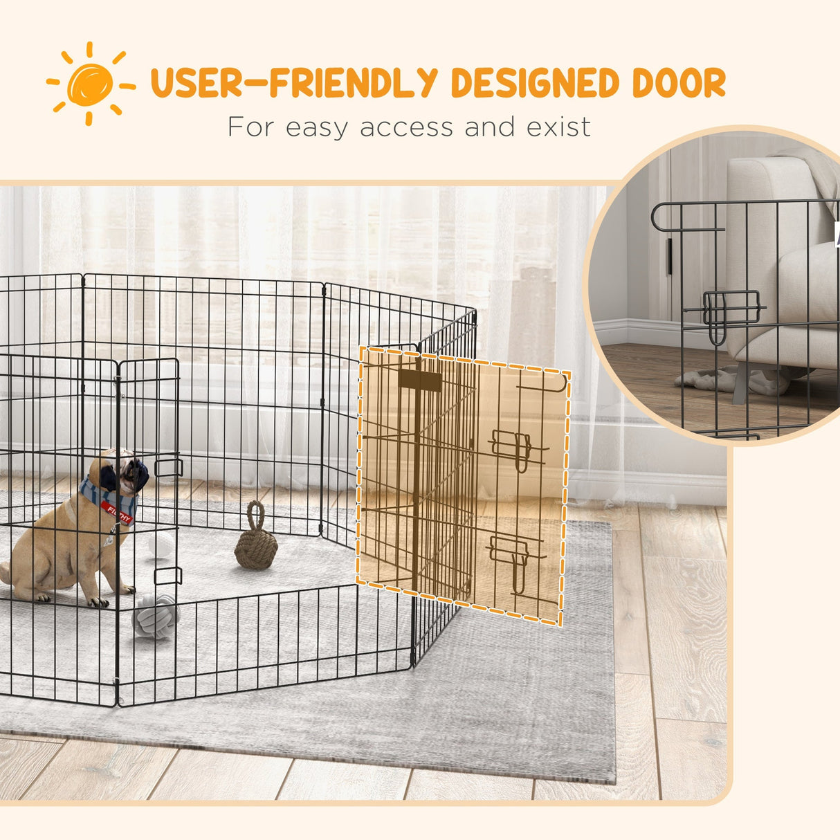 8 Panel Steel Playpen for Small Dogs, Puppies, Rabbits & Small Pets, PawHut,